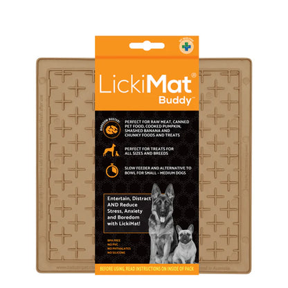 LickiMat Pastel Buddy Coffee with dog licking