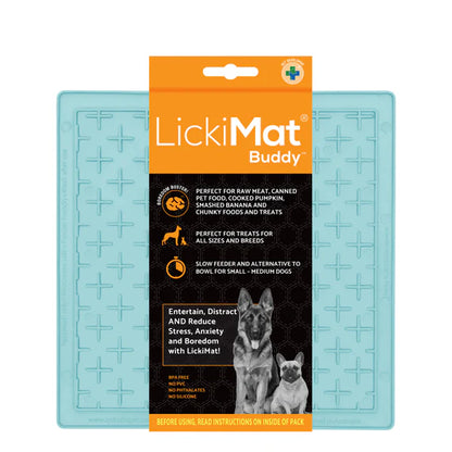 LickiMat Pastel Playdate Mint with dog licking