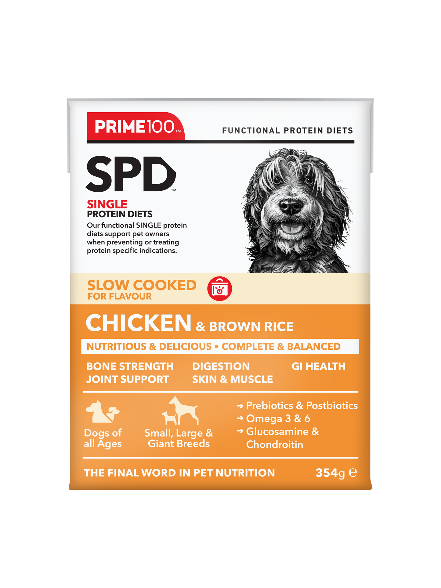 Prime100 - SPD Slow Cooked Chicken & Brown Rice - Tray of 12 x 354g