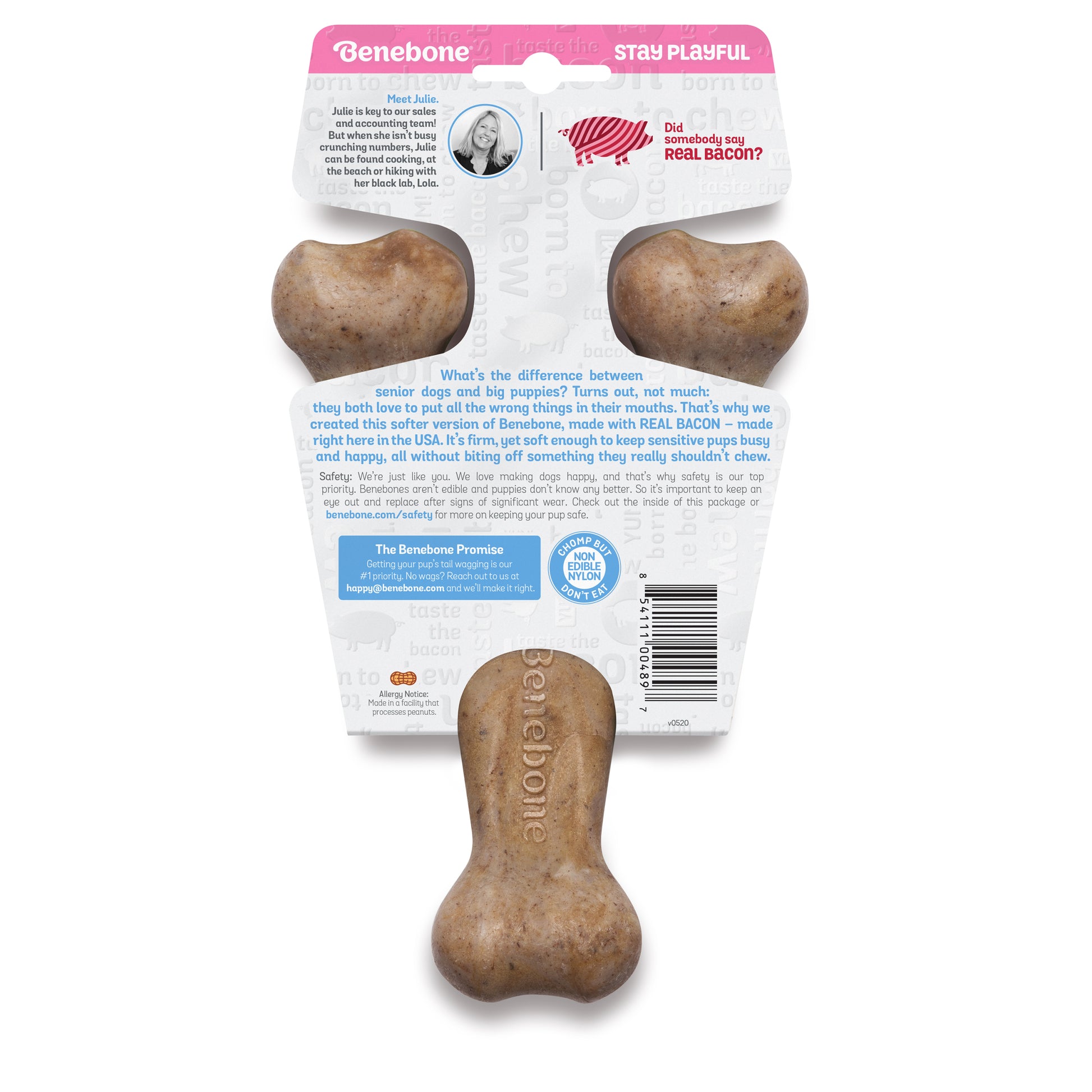 Benebone Bacon Puppy Wishbone – angle view
