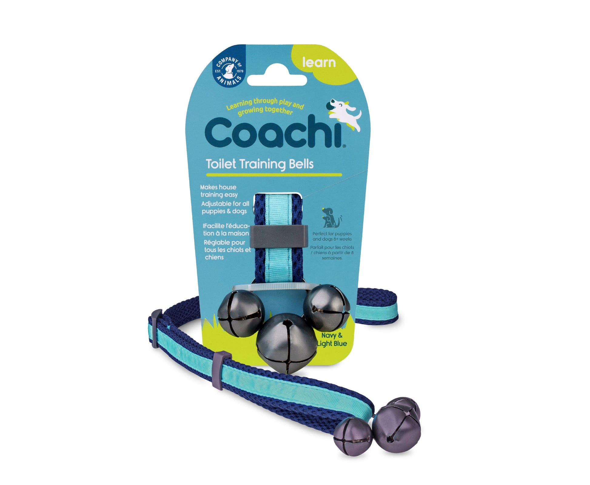 Coachi Toilet Training Bells hanging on a door handle