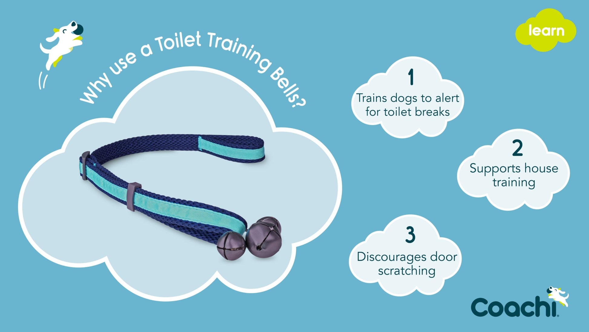 Coachi Toilet Training Bells in use with puppy at door
