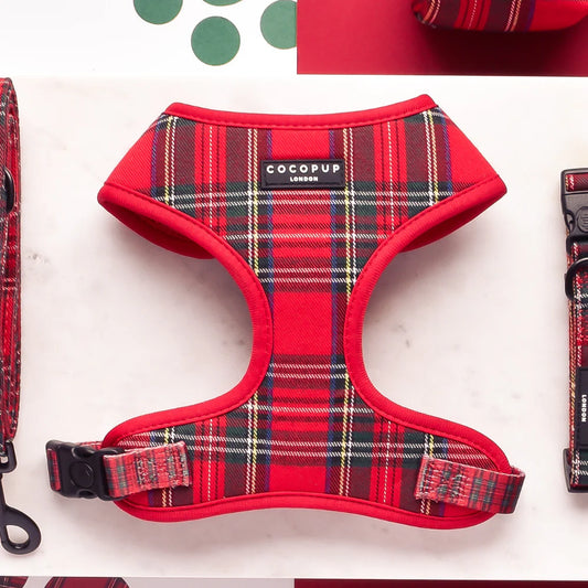 Cocopup London Red and Black Tartan Neck Harness - hero shot