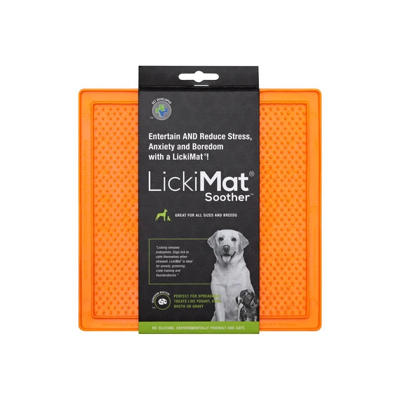 LickiMat Soother Orange with dog