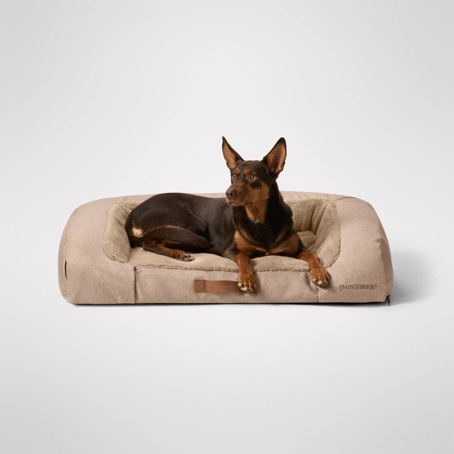 MiniJumbuk Sleep Calm Couch Fawn Large - hero shot showing full bed from above