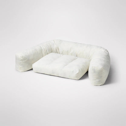 MiniJumbuk Sleep Calm Couch Fawn - lifestyle shot with dog