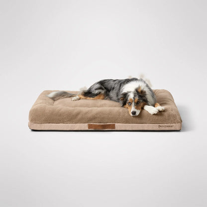 MiniJumbuk Ortho Sanctuary Fawn Extra Large - angled view showing bolster and pillow top