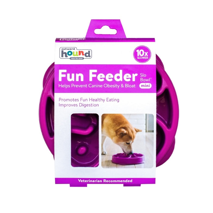 Outward Hound Fun Feeder Slo Bowl Mini purple with packaging