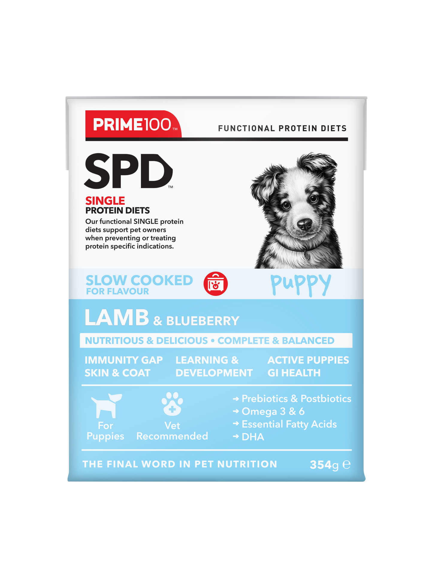 Prime100 SPD Slow Cooked Lamb & Blueberry Puppy - pack render front