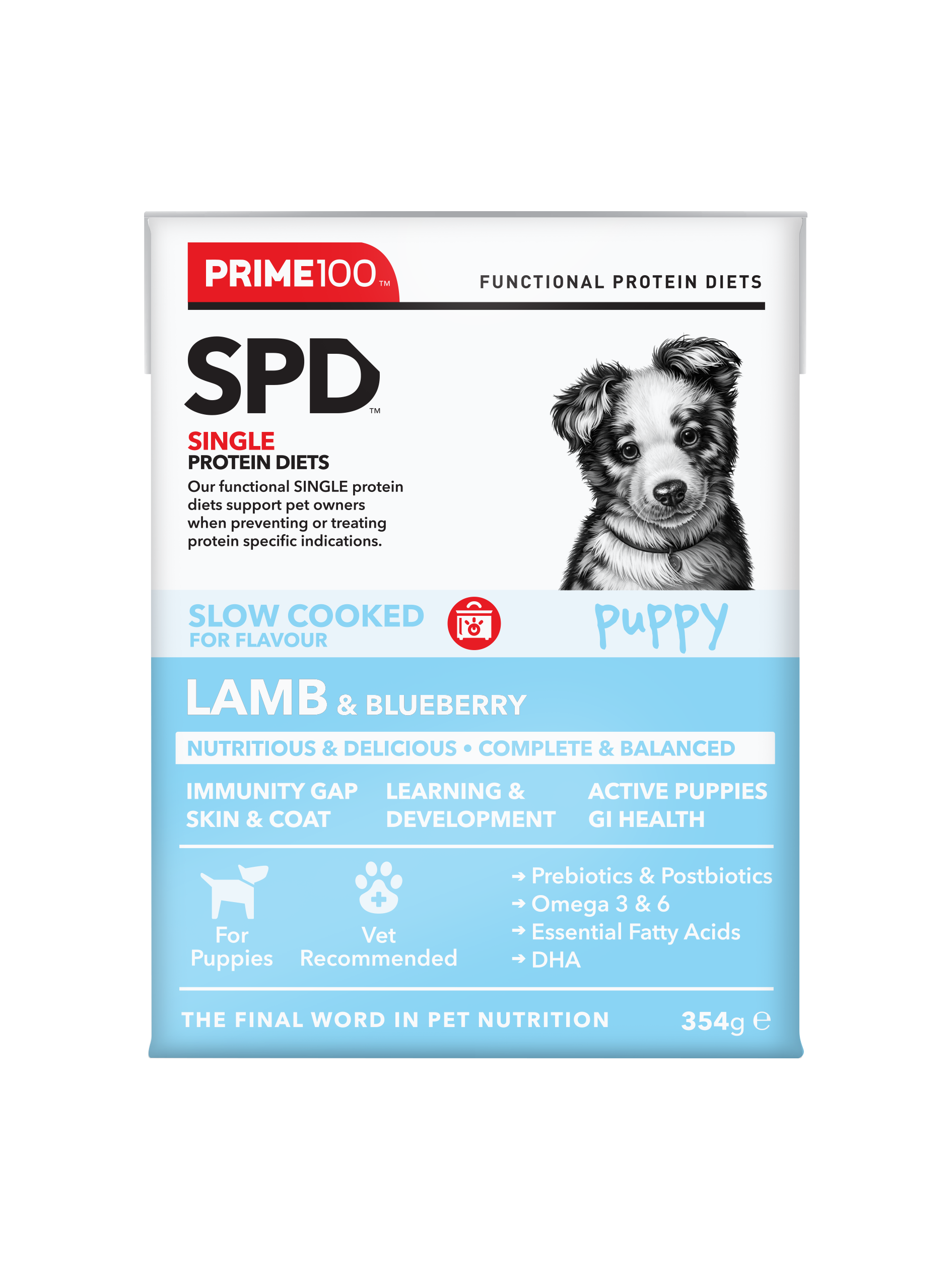 Prime100 SPD Slow Cooked Lamb & Blueberry Puppy - pack render front
