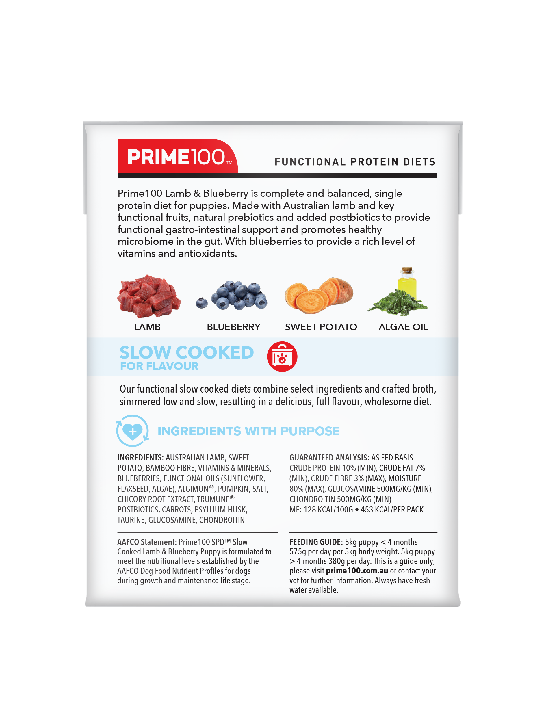 Prime100 SPD Slow Cooked Lamb & Blueberry Puppy - back of pack
