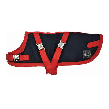 ZeeZ - Waterproof Supreme Dachshund Dog Coat - Navy Stone/Red