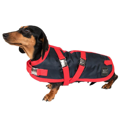 ZeeZ - Waterproof Supreme Dachshund Dog Coat - Navy Stone/Red