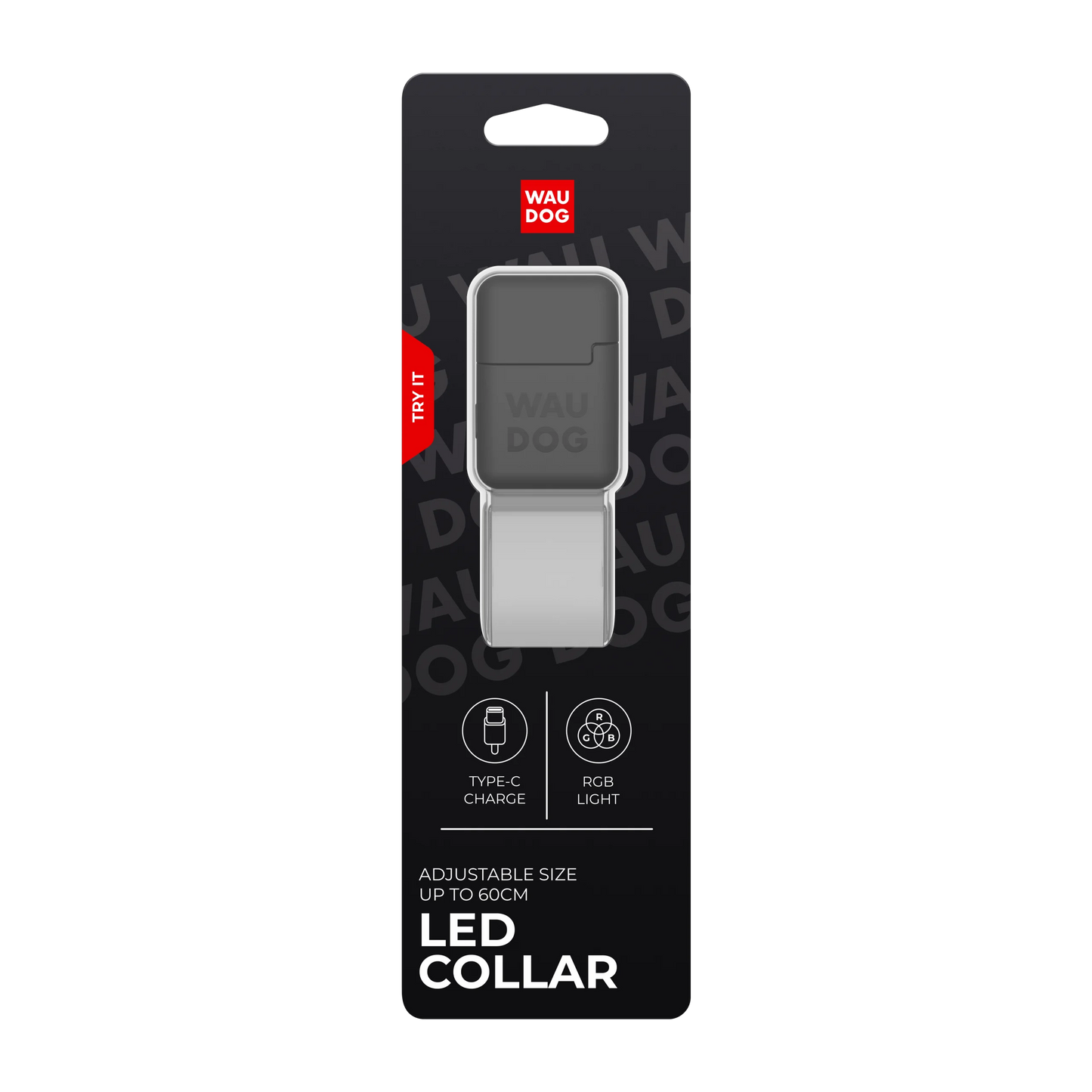 WAUDOG LED Collar - front view showing LED light strip