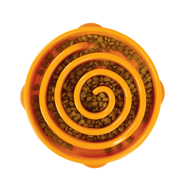 Outward Hound Fun Feeder Slo Bowl Regular orange with food