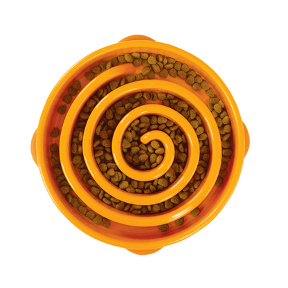 Outward Hound Fun Feeder Slo Bowl Regular orange with food