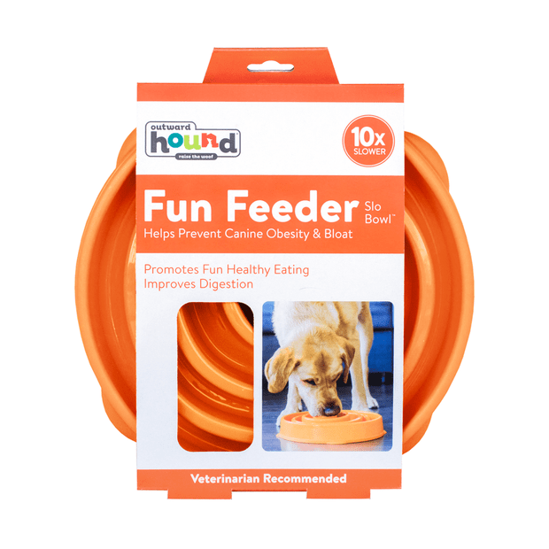 Outward Hound Fun Feeder Slo Bowl Regular orange - top view showing maze pattern
