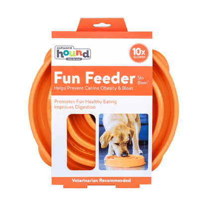 Outward Hound Fun Feeder Slo Bowl Regular orange - top view showing maze pattern