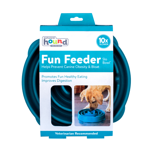 Outward Hound Fun Feeder Slo Bowl Regular teal - top view showing maze pattern